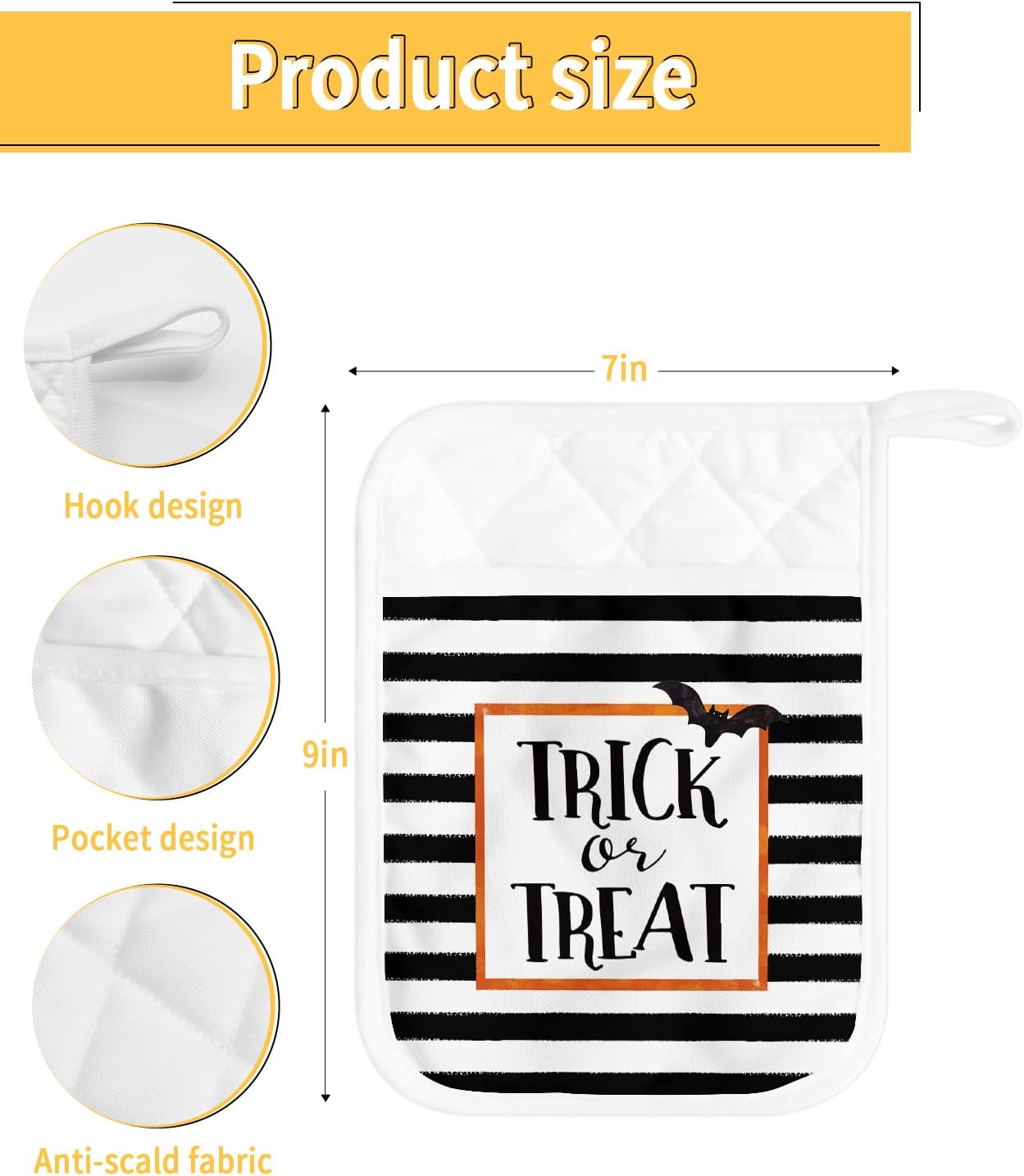 Spooktacular Halloween Bats Pot Holder Set with Pocket for Oven Mitts