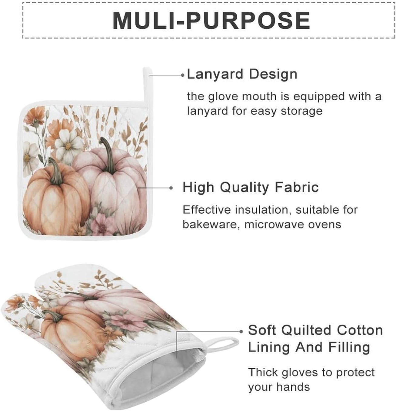 Pumpkin Flower Boho Fall Oven Mitts for Kitchen