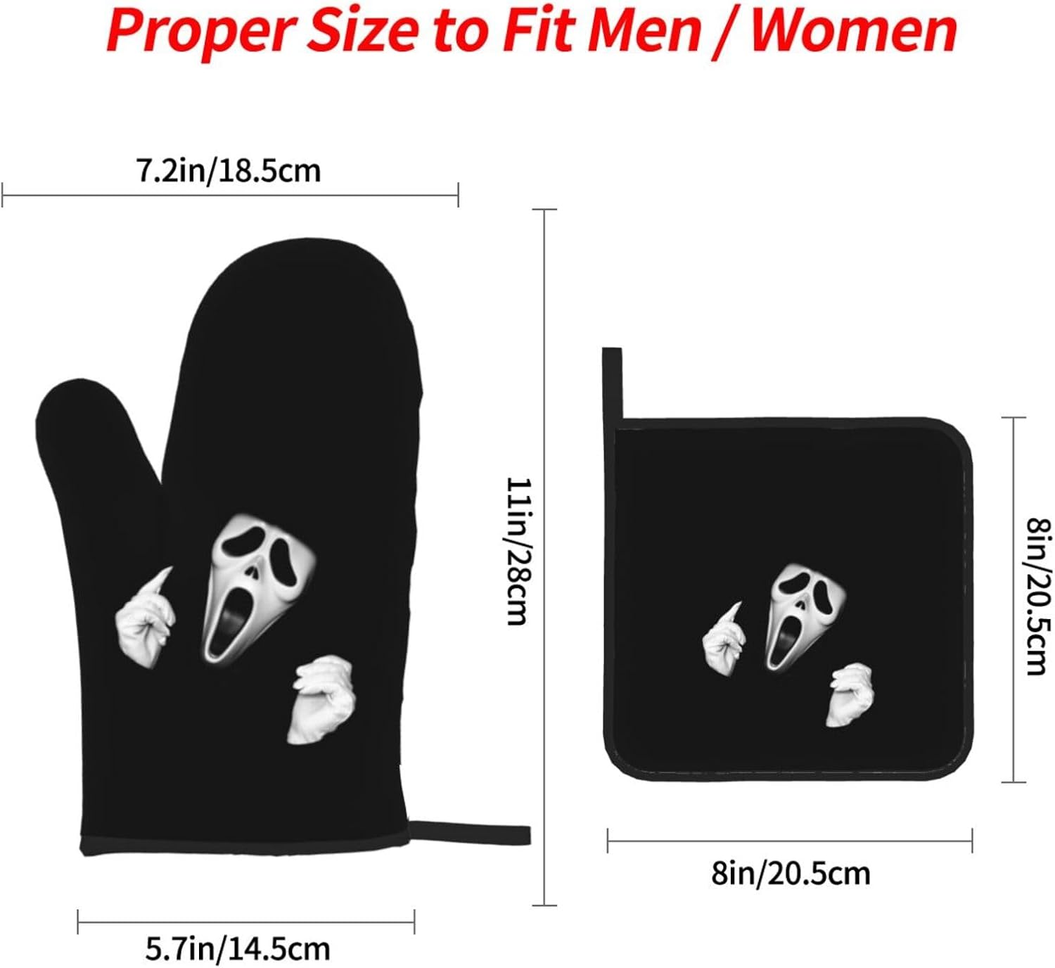 Scream Ghost Face Black Halloween Oven Mitts and Pot Holders 4-Piece Set