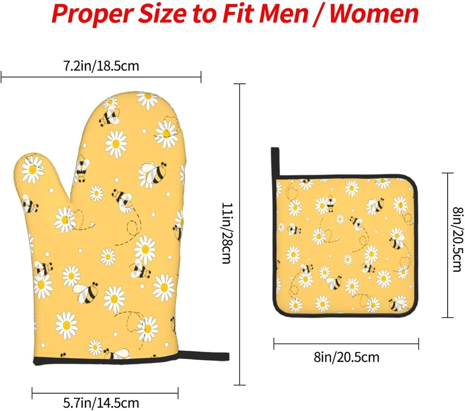 DXTKWL Oven Mitts Set of 3 Yellow Bee Daisy