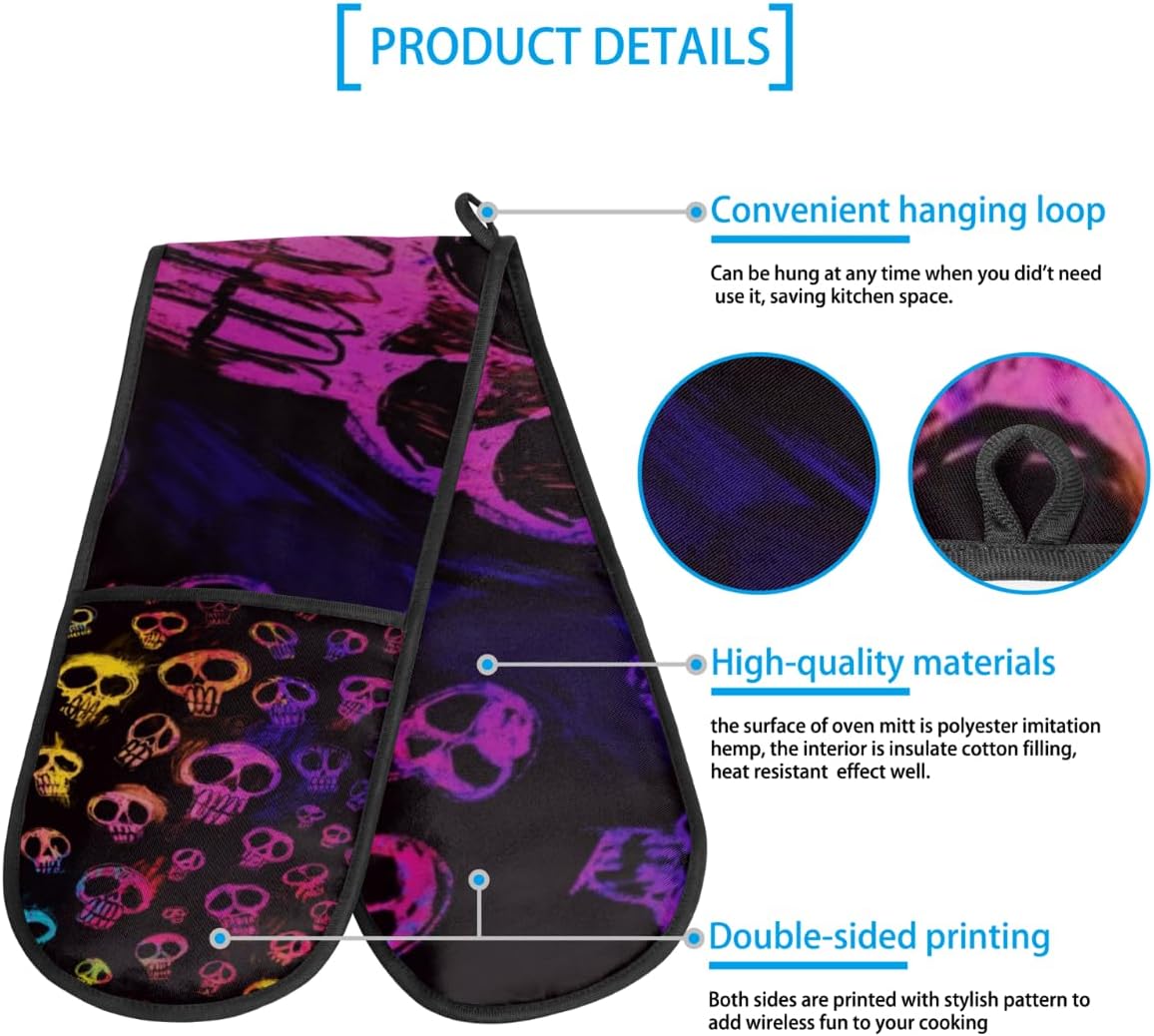 Skulls Halloween Double Oven Mitt Heat Resistant Kitchen Gloves