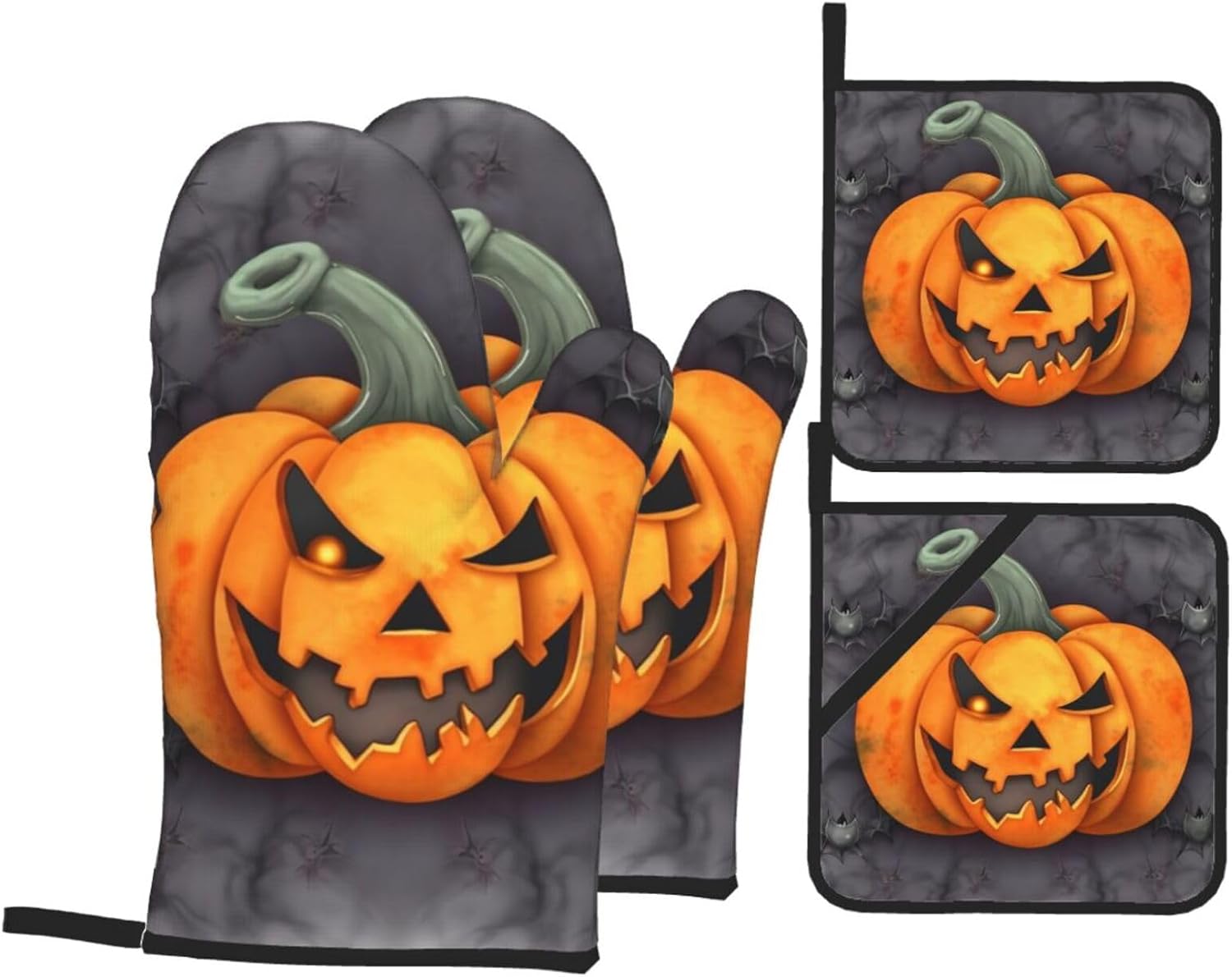 EKYOSHCZ Halloween Pumpkin Oven Mitts and Potholders Set of 4