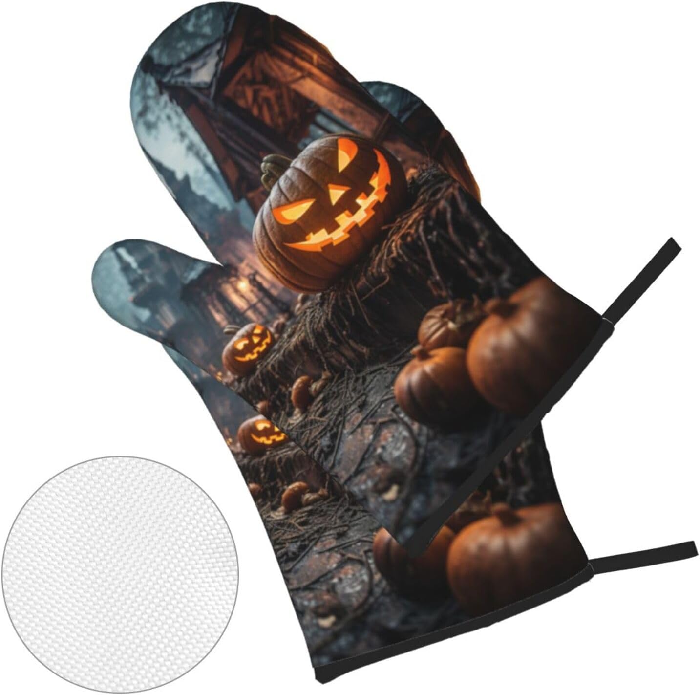 Halloween Pumpkins Print Oven Mitts and Pot Holders Set for Kitchen Use