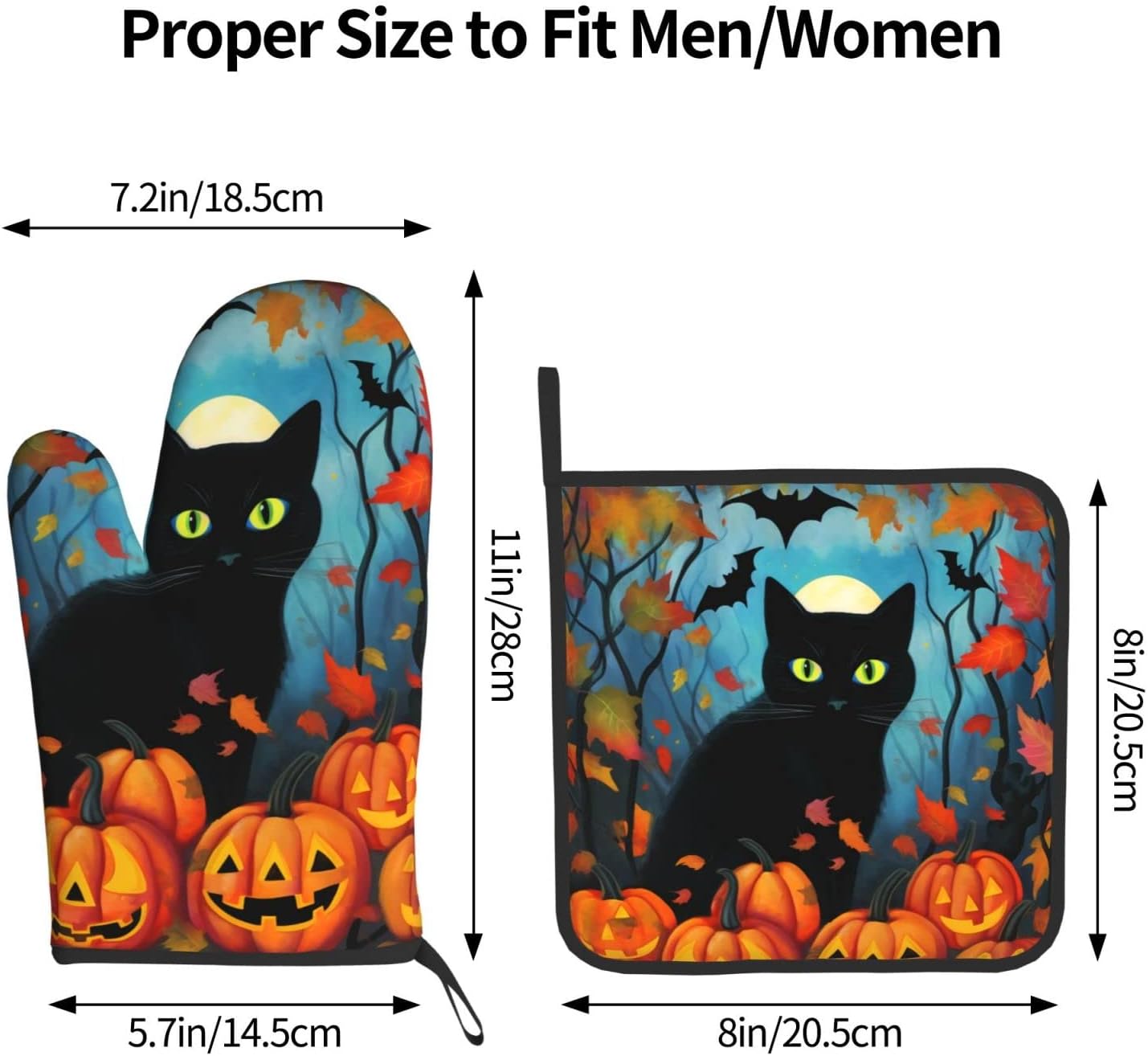 Dewoofly Black Cat Halloween Oven Mitts and Pot Holders Set