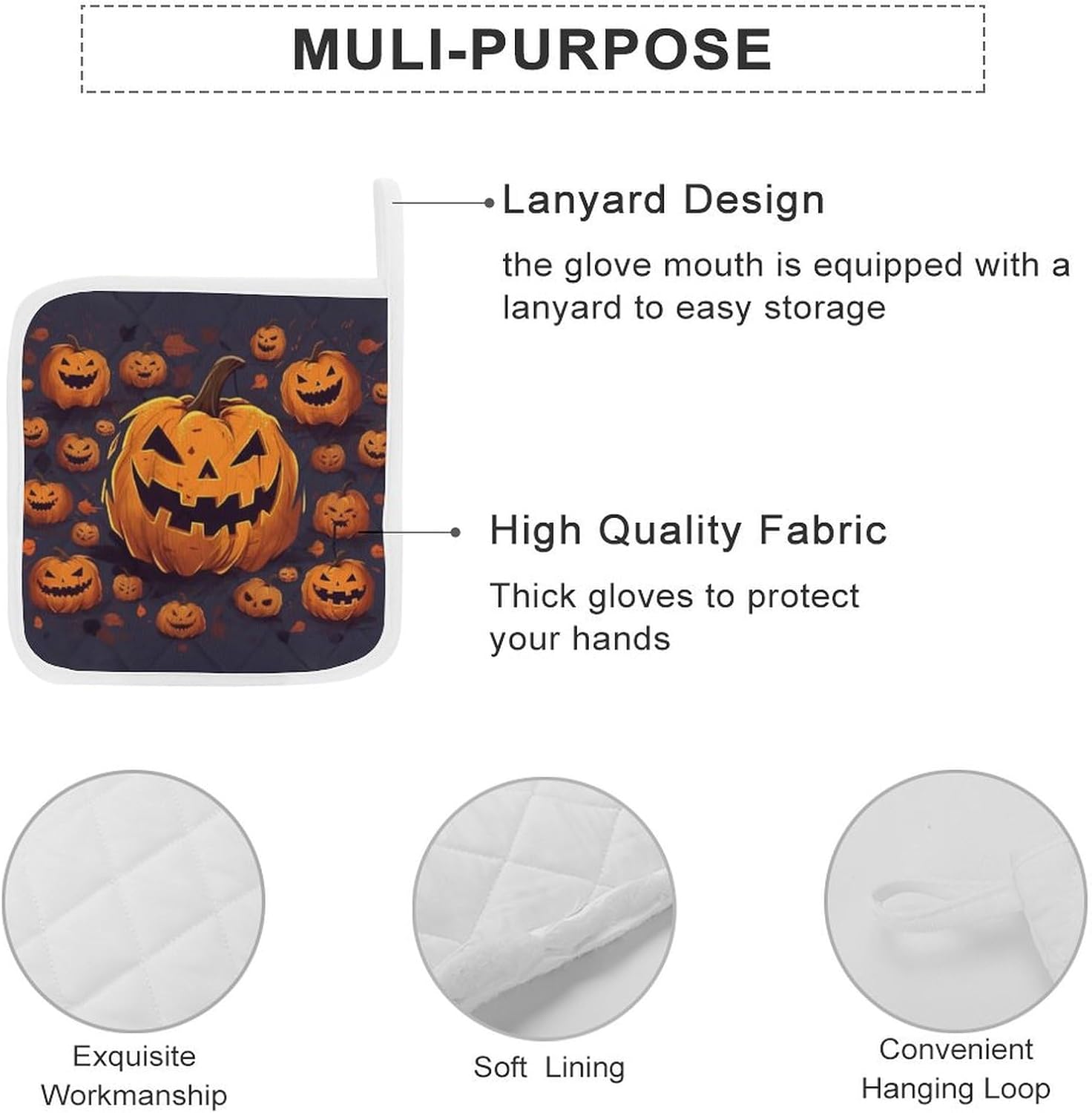 SmtSec Halloween Pumpkin Potholders with Hanging Loops
