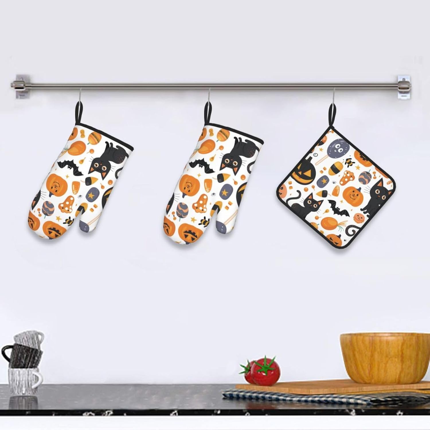 Halloween Pattern Oven Mitts Pot Holders Set