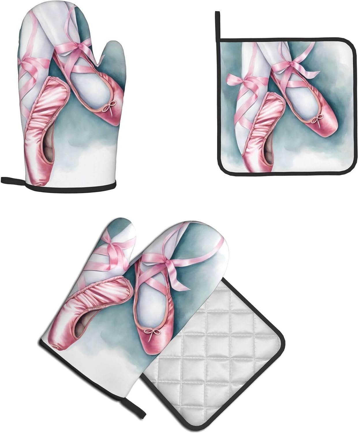Quopvn Ballet Dancer Printed Oven Mitts and Pot Holders 2 Pack Set