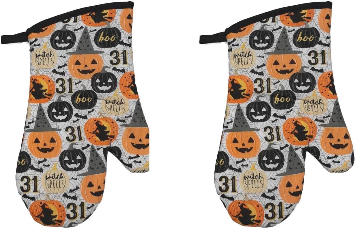 Boo Witch Spells 2-Piece Oven Mitt Halloween Set with Spooky Designs