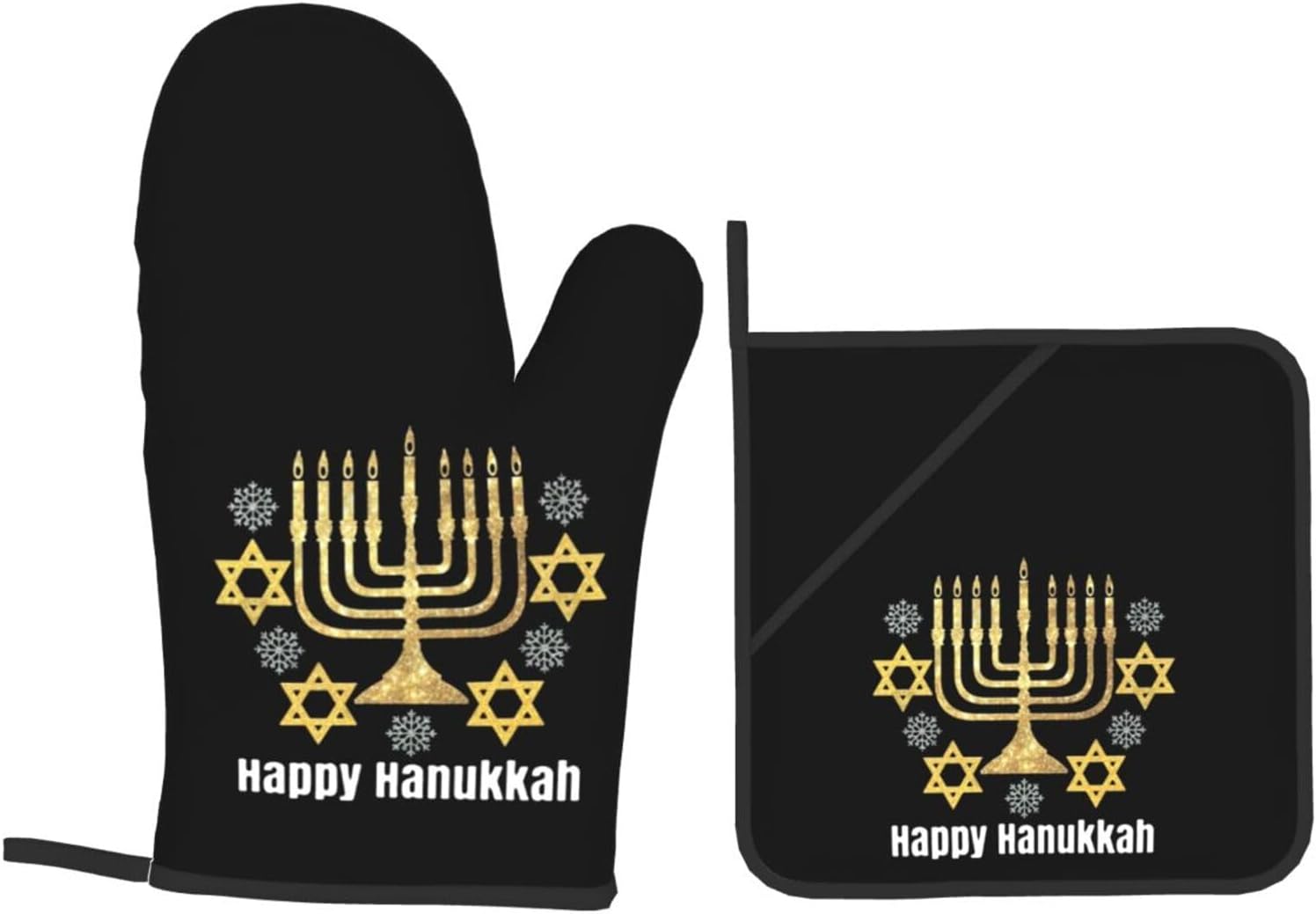 RqwaaedHappy Hanukkah Oven Mitts Set Heat-Resistant-Premium Oven Mitts