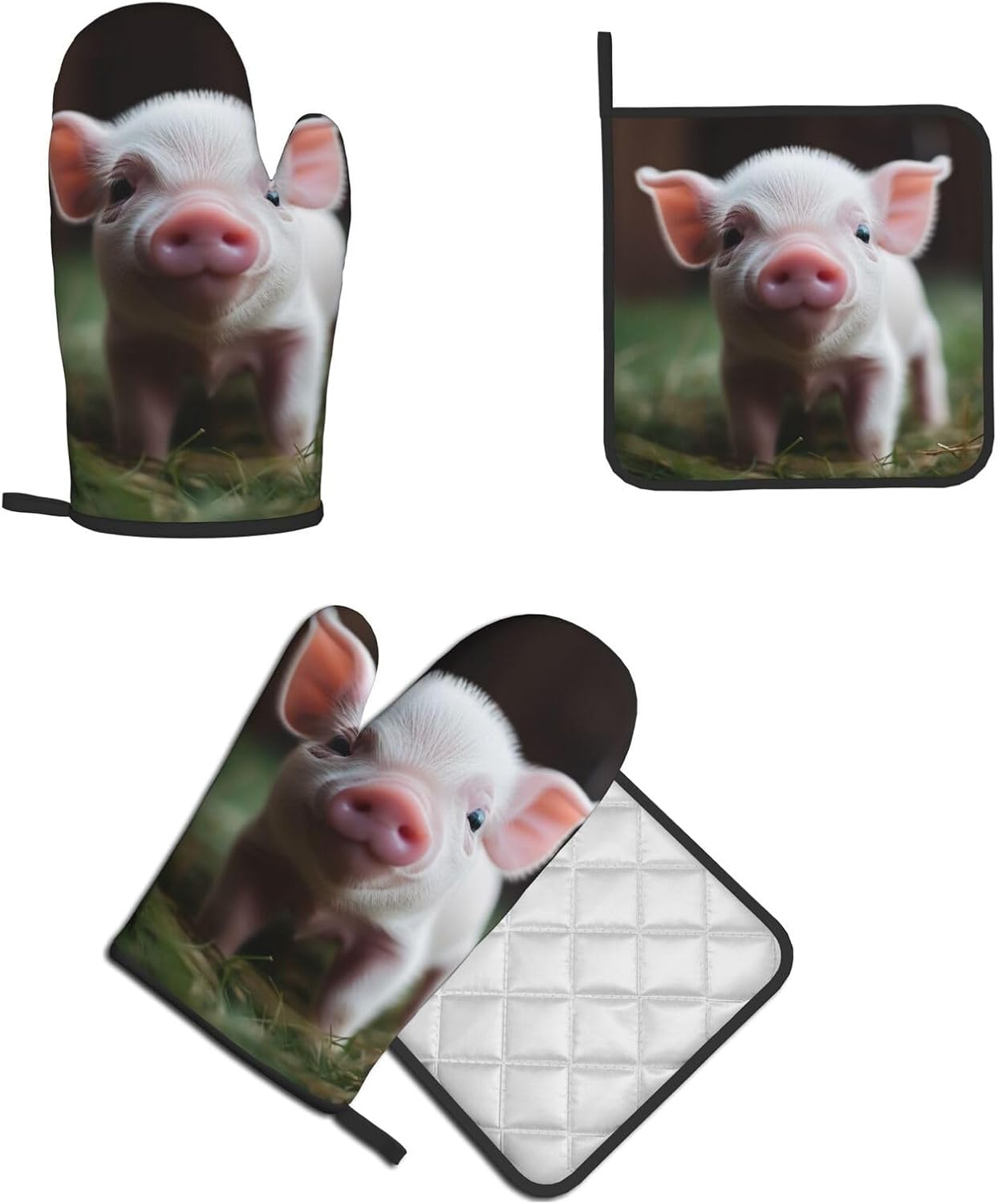 Cute Baby Pig Printed Oven Mitts and Pot Holders 2PCS Set