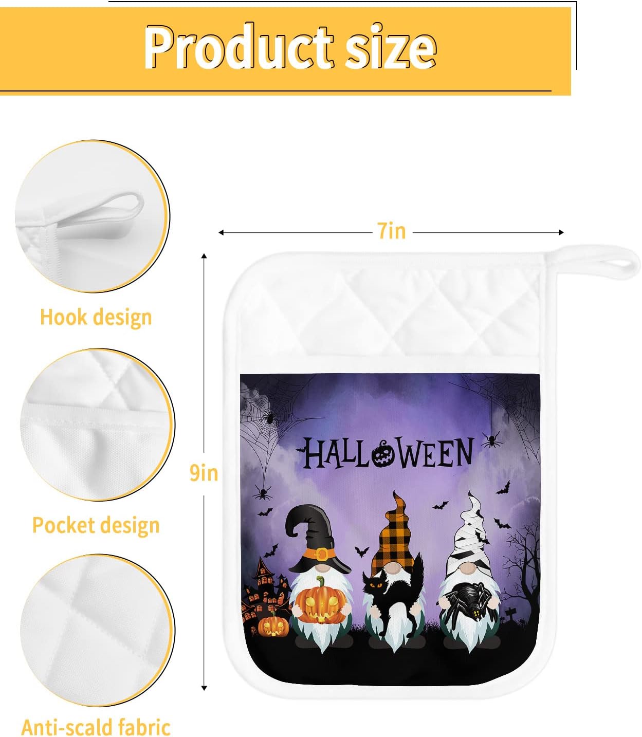 Spooky Halloween Gnome Potholders Set of 5