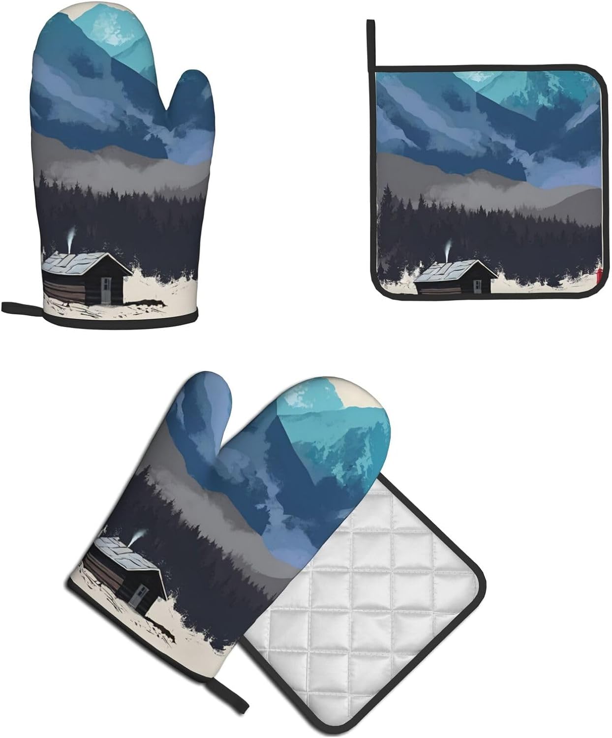 Red Fox Rustic Cabin Printed Oven Mitts and Pot Holders 2pcs Set