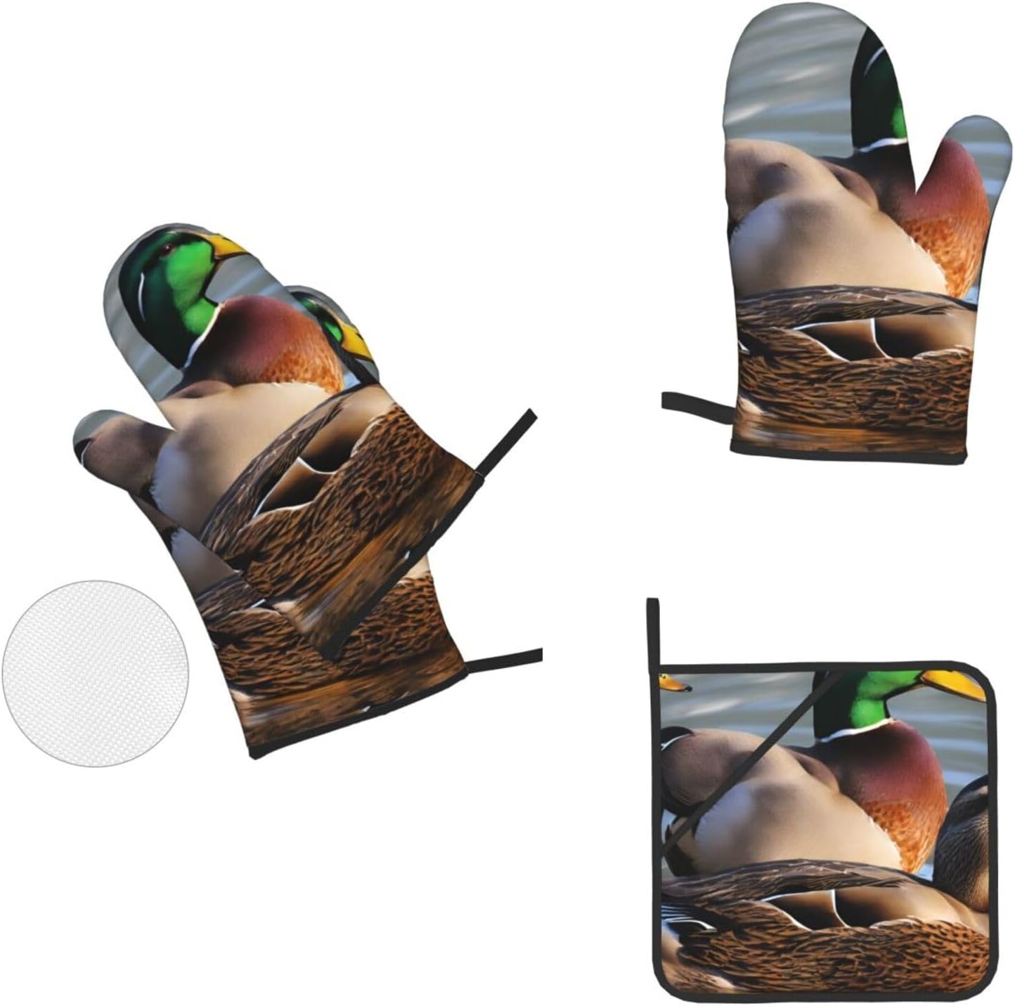 Mallard Duck Printed Oven Mitts and Pot Holders 4-Piece Set