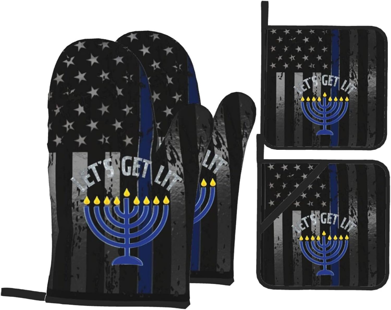 Joyful Premium Heat-Resistant Oven Mitts Pot Holders 4-Piece Set Baking Tools