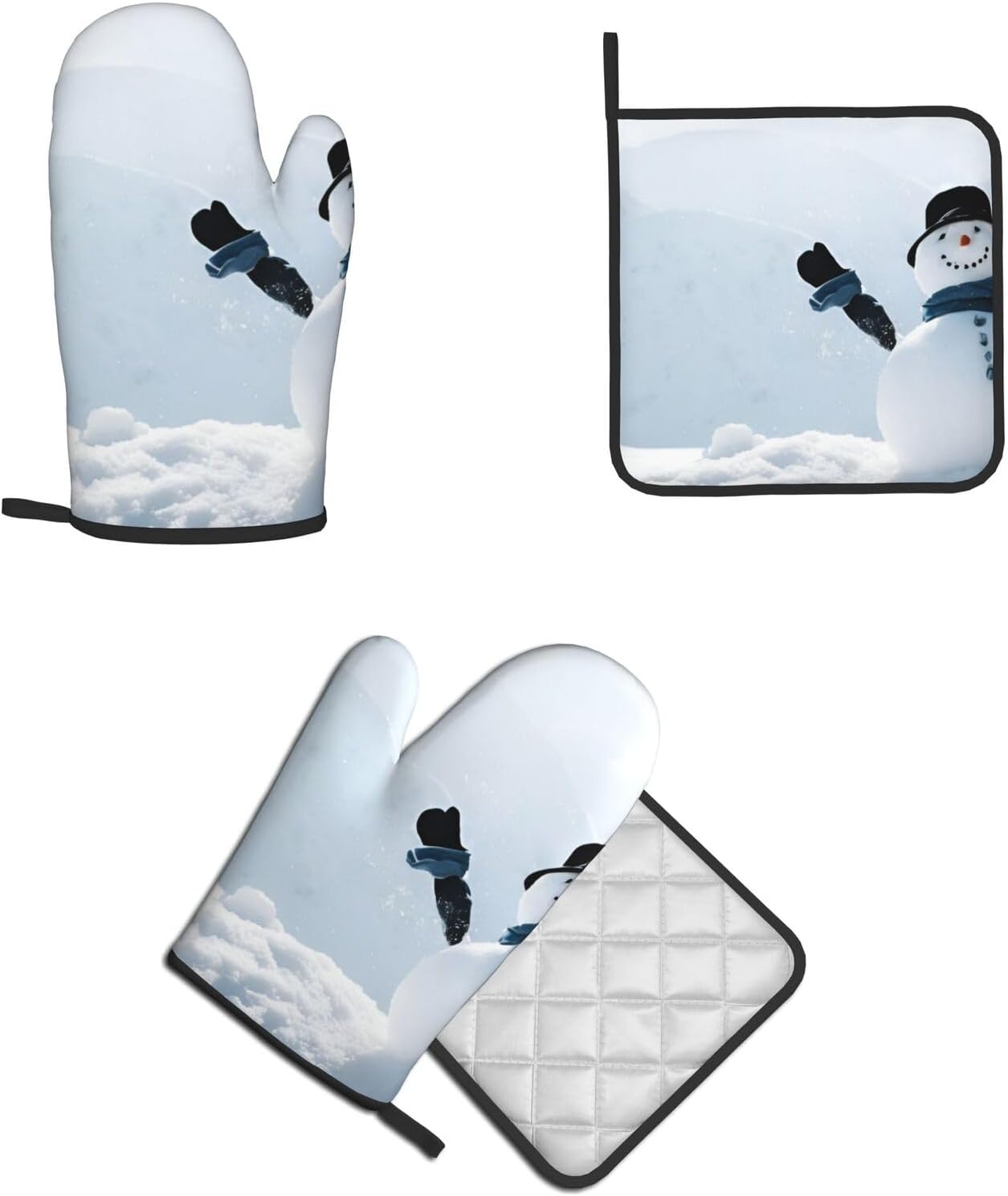 Christmas Happy Snowman Oven Mitts and Pot Holders Set