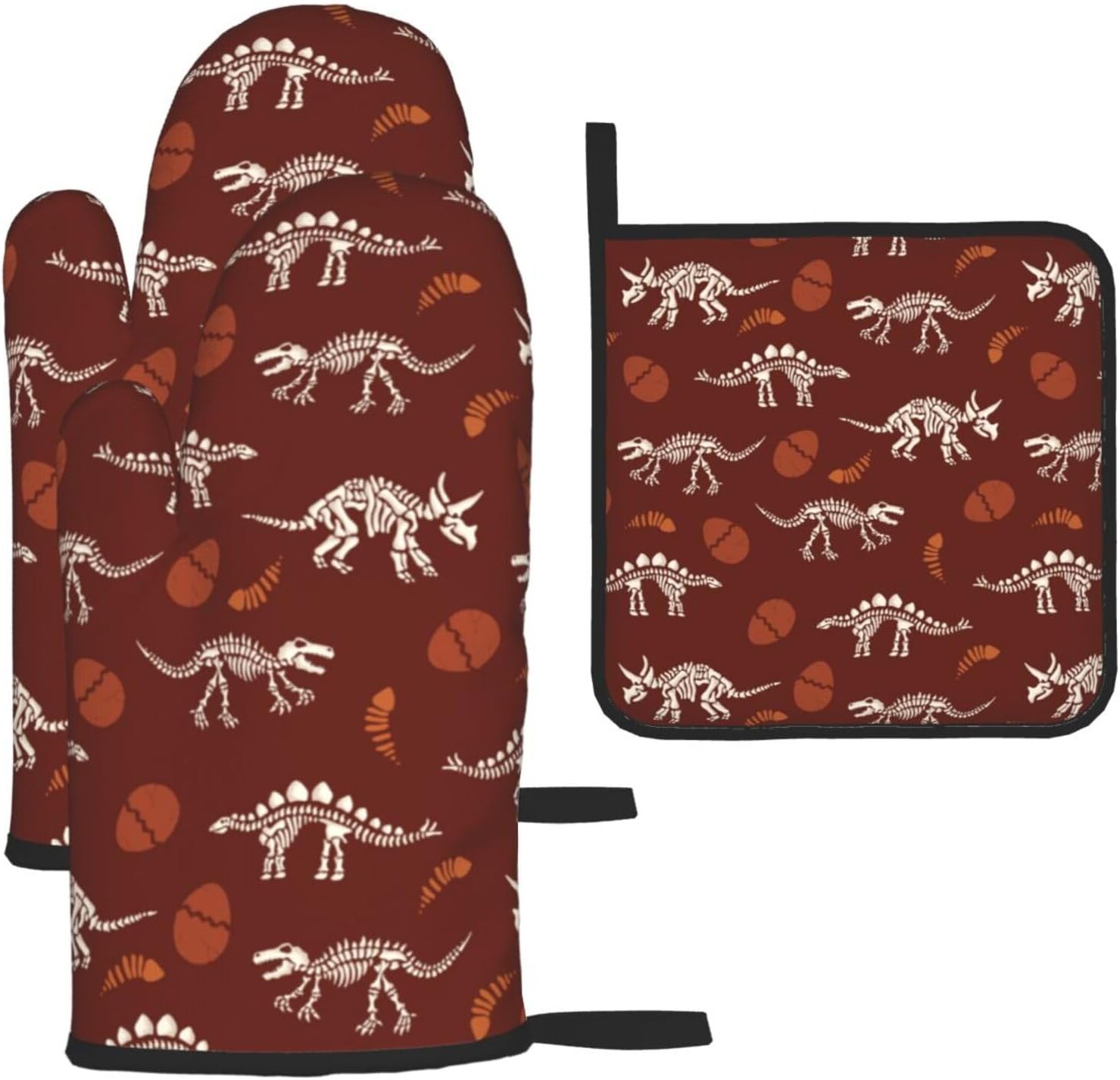 Dinosaur Oven Mitts and Pot Holders Set - Funny Heat Resistant Gloves