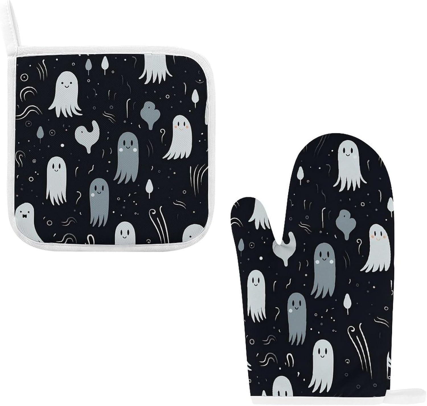 Cute Halloween Ghost Oven Mitts Pot Holders Set heat resistant