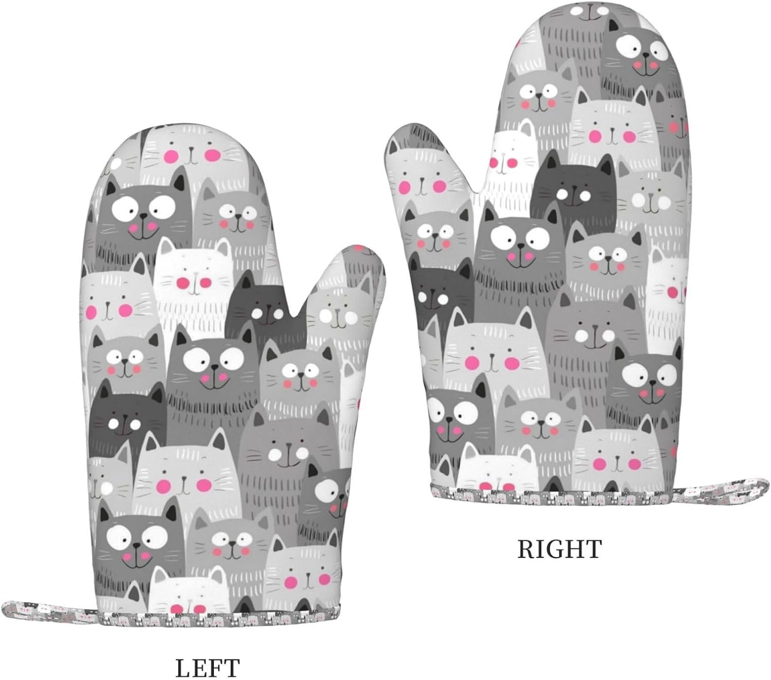 Ouqiuwa Hipster Cartoon Cute Cat Kitten Gray Oven Mitts Set of 2