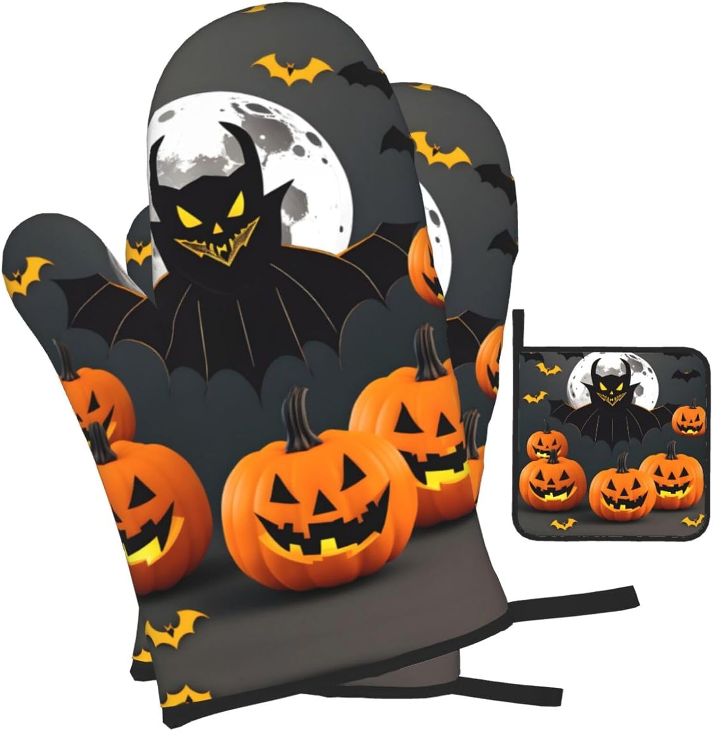 Halloween Moon Bat Pumpkin Oven Mitts Set