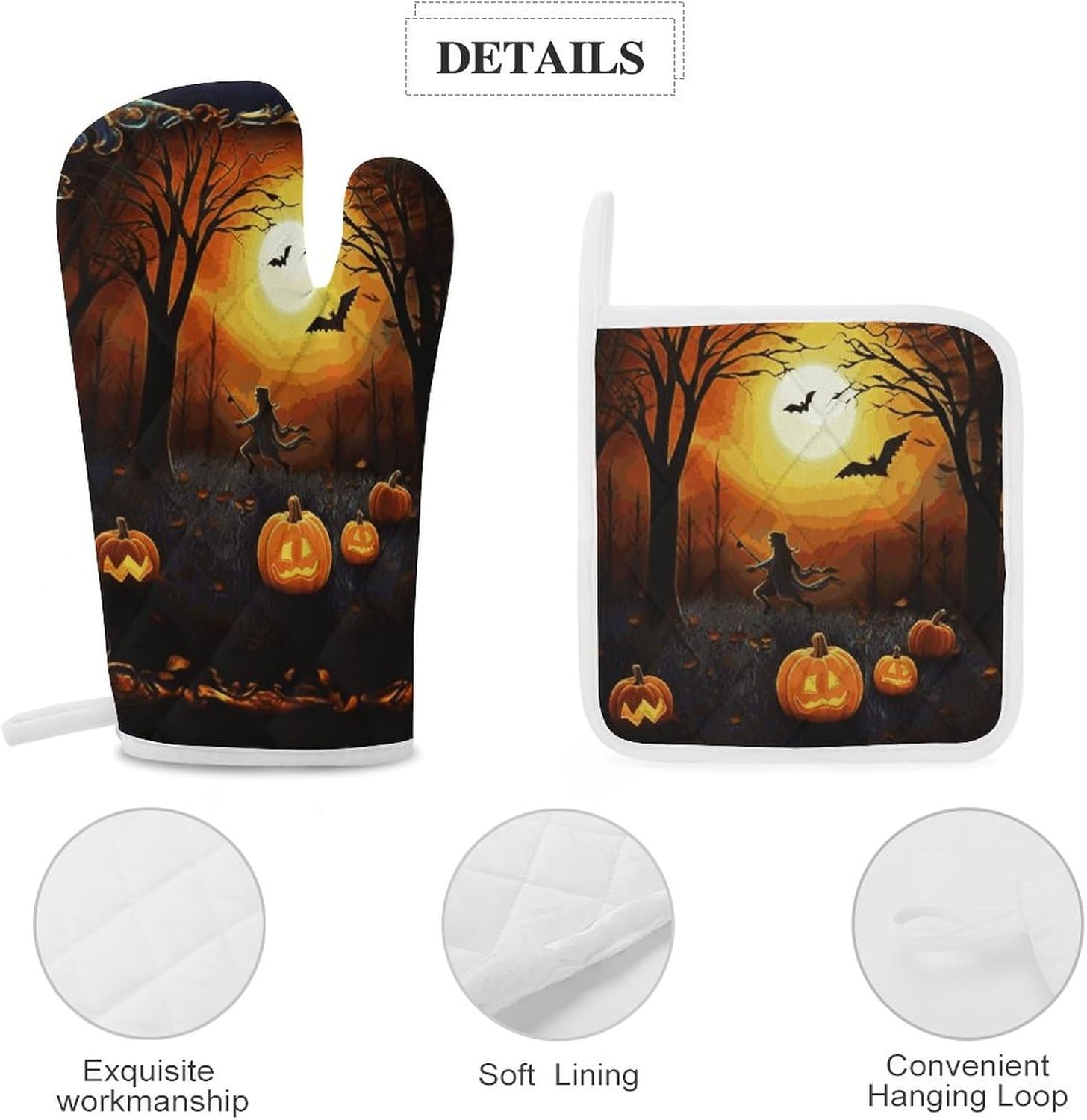 3-Piece Halloween Party Oven Mitts Pot Holders Set
