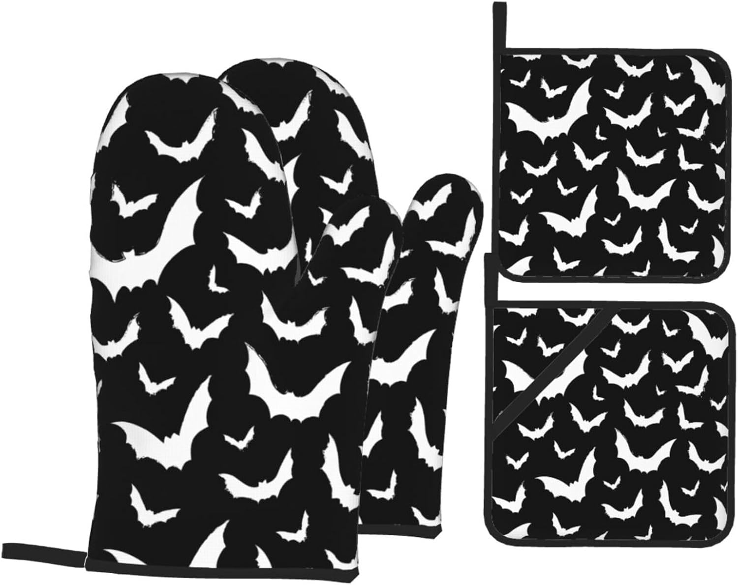 Oven Mitts Pot Holder Set Halloween Cute Bats Heat Resistant Pvc