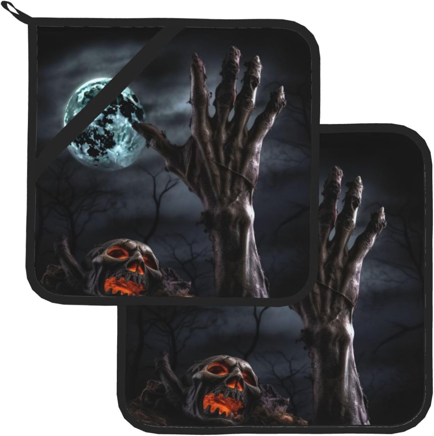 Zombie Hand Dark Halloween Potholder Set