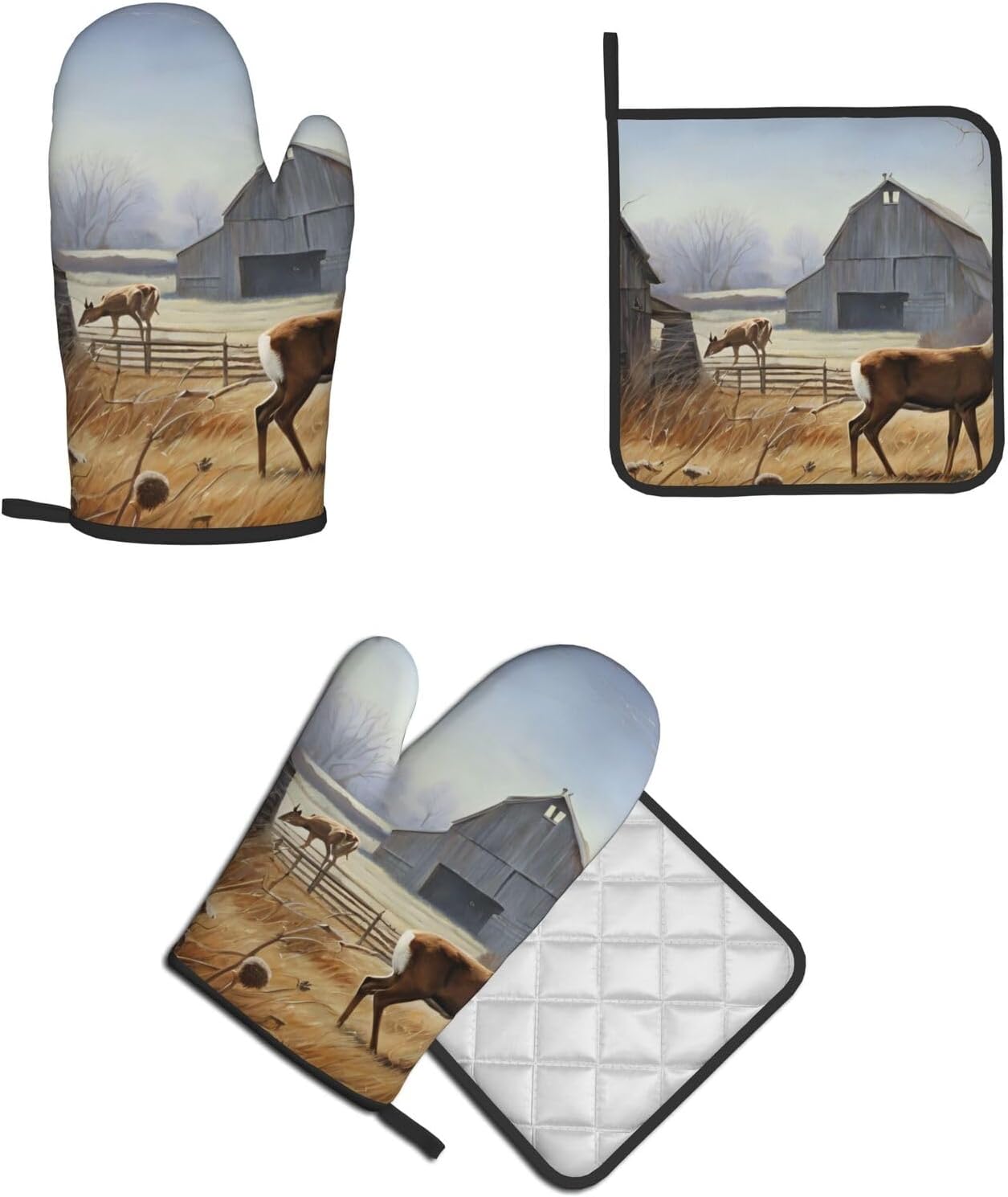 Quopvn Deer Hunting Oven Mitts Pot Holders 2pcs Set