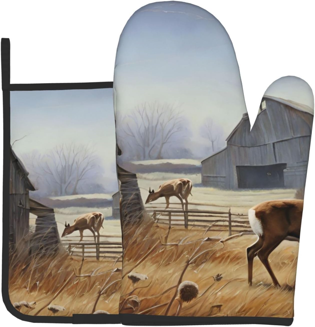 Quopvn Deer Hunting Oven Mitts Pot Holders 2pcs Set