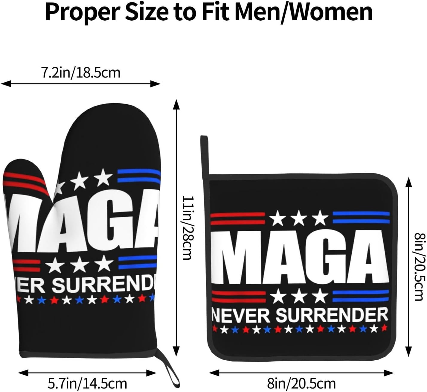 Mraefoa Trump 2024 MAGA Never Surrender Heat-Resistant Oven Mitts Pot Holders Set