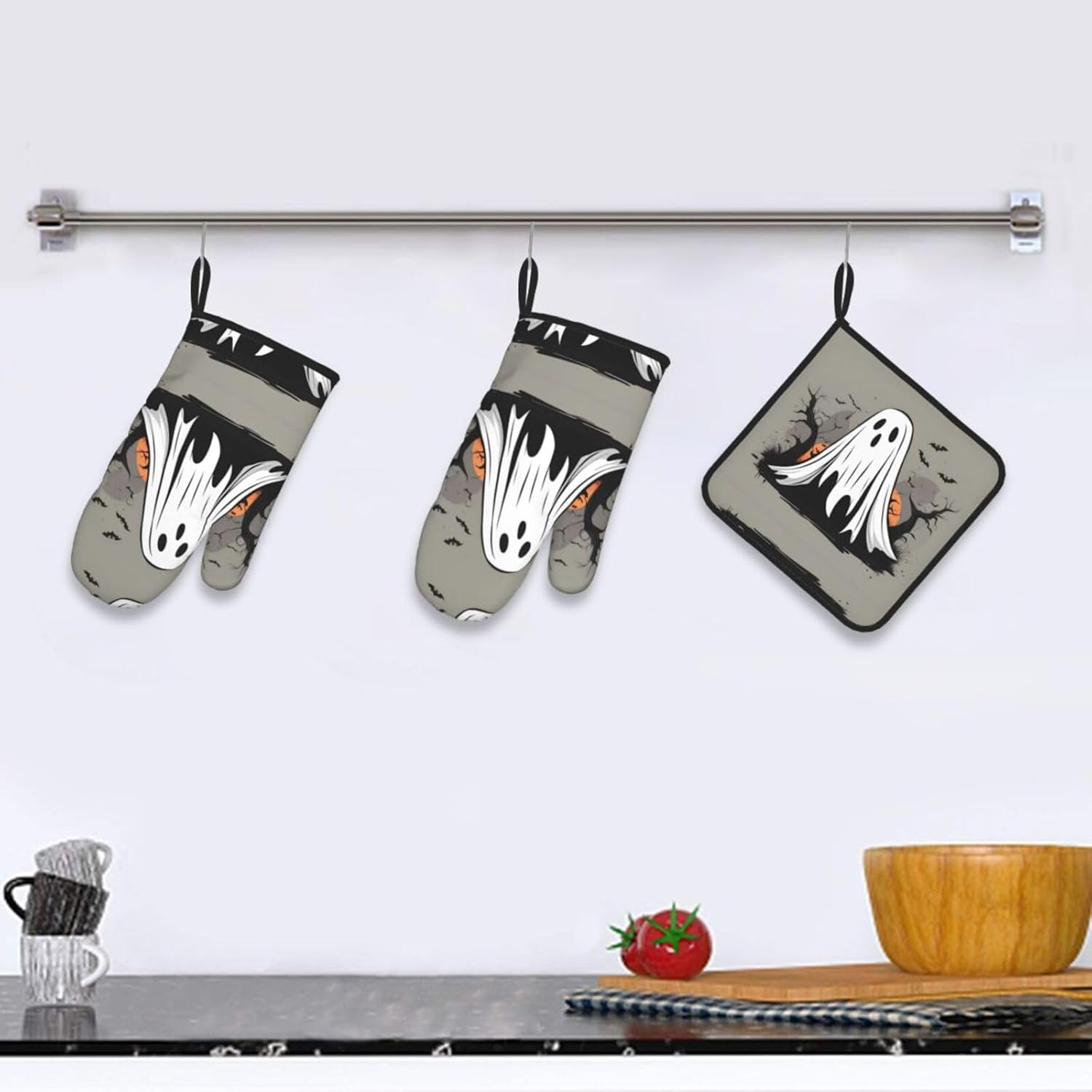 Halloween Ghost Pattern Thicken Pot Holder Set - Durable Waterproof Must-Have Kitchen Tool