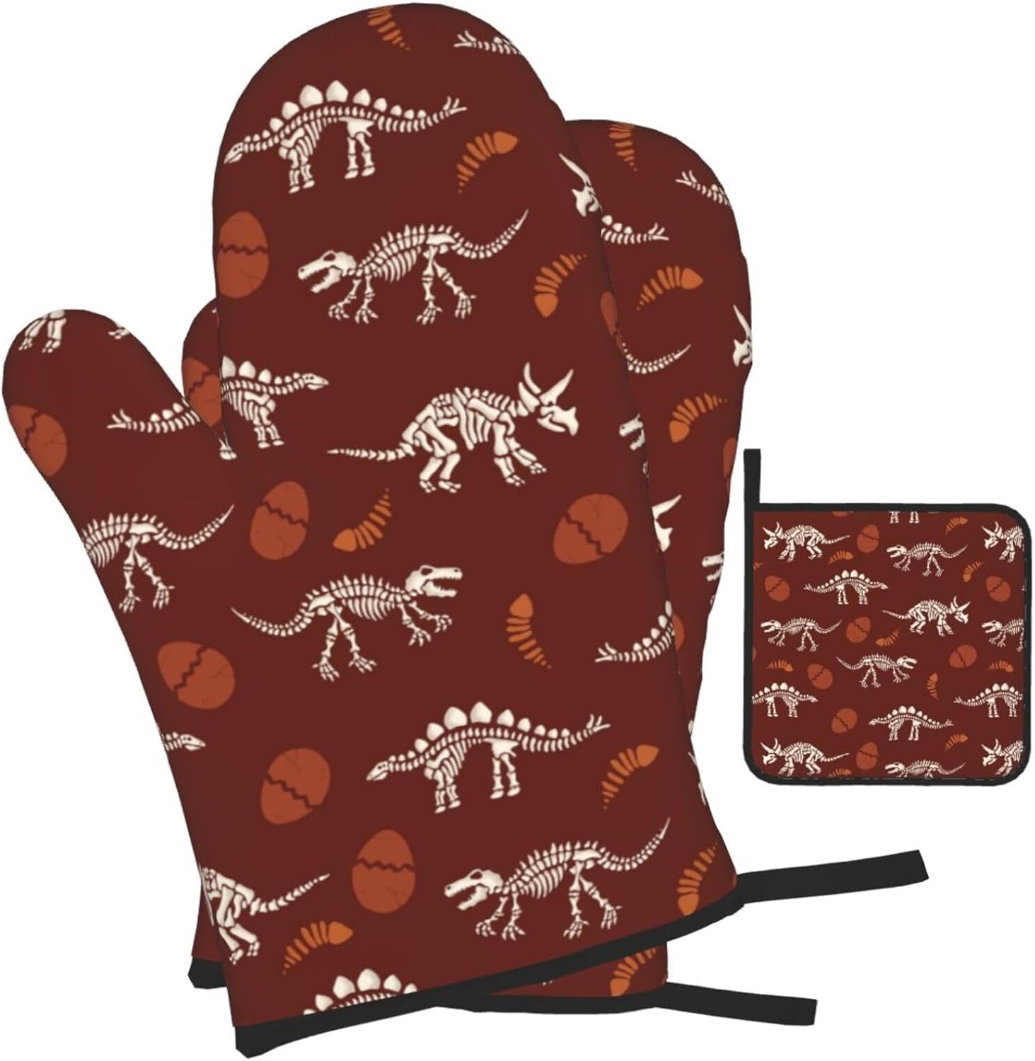 Dinosaur Oven Mitts and Pot Holders Set - Funny Heat Resistant Gloves