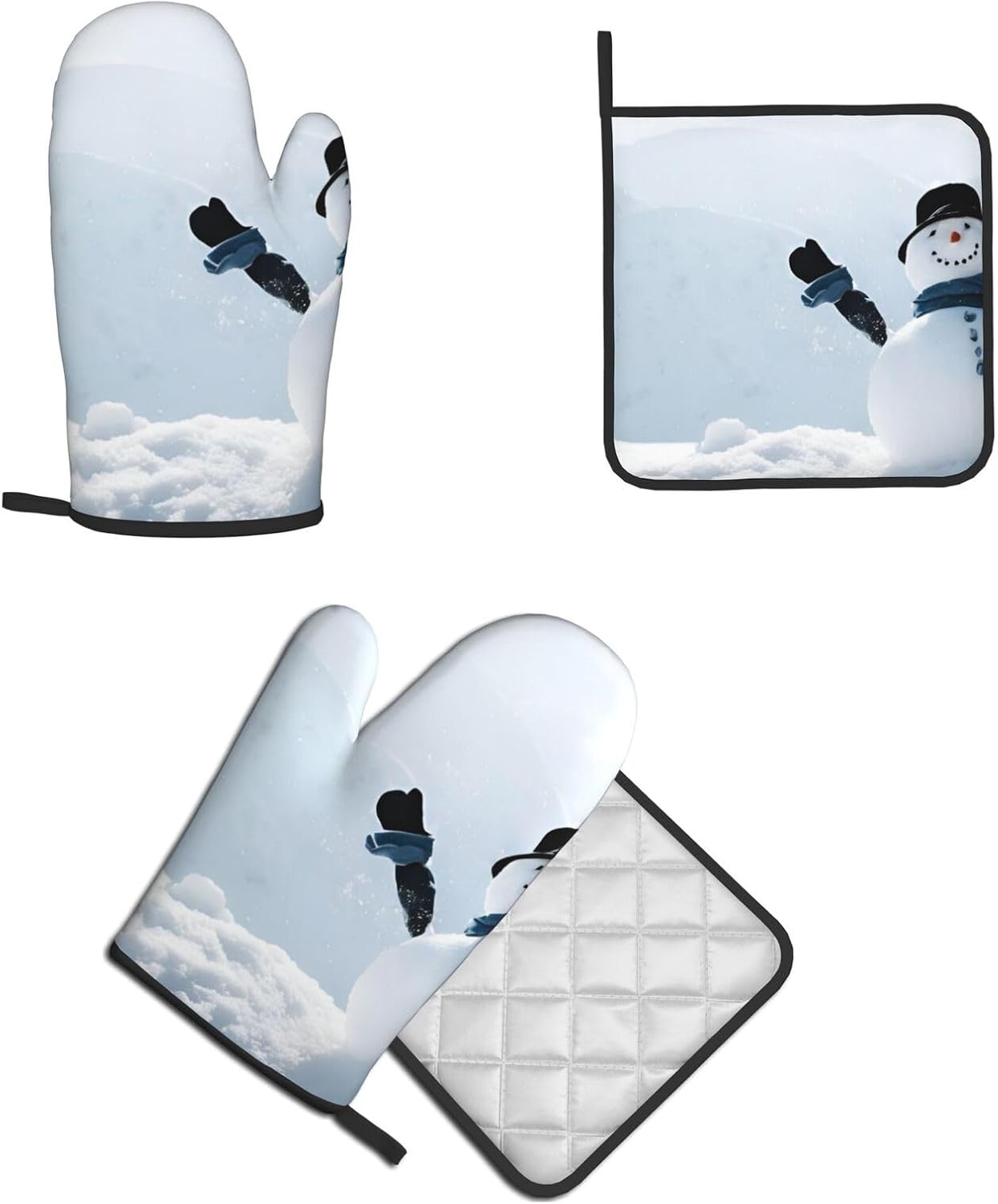 Christmas Happy Snowman Oven Mitts and Pot Holders Set