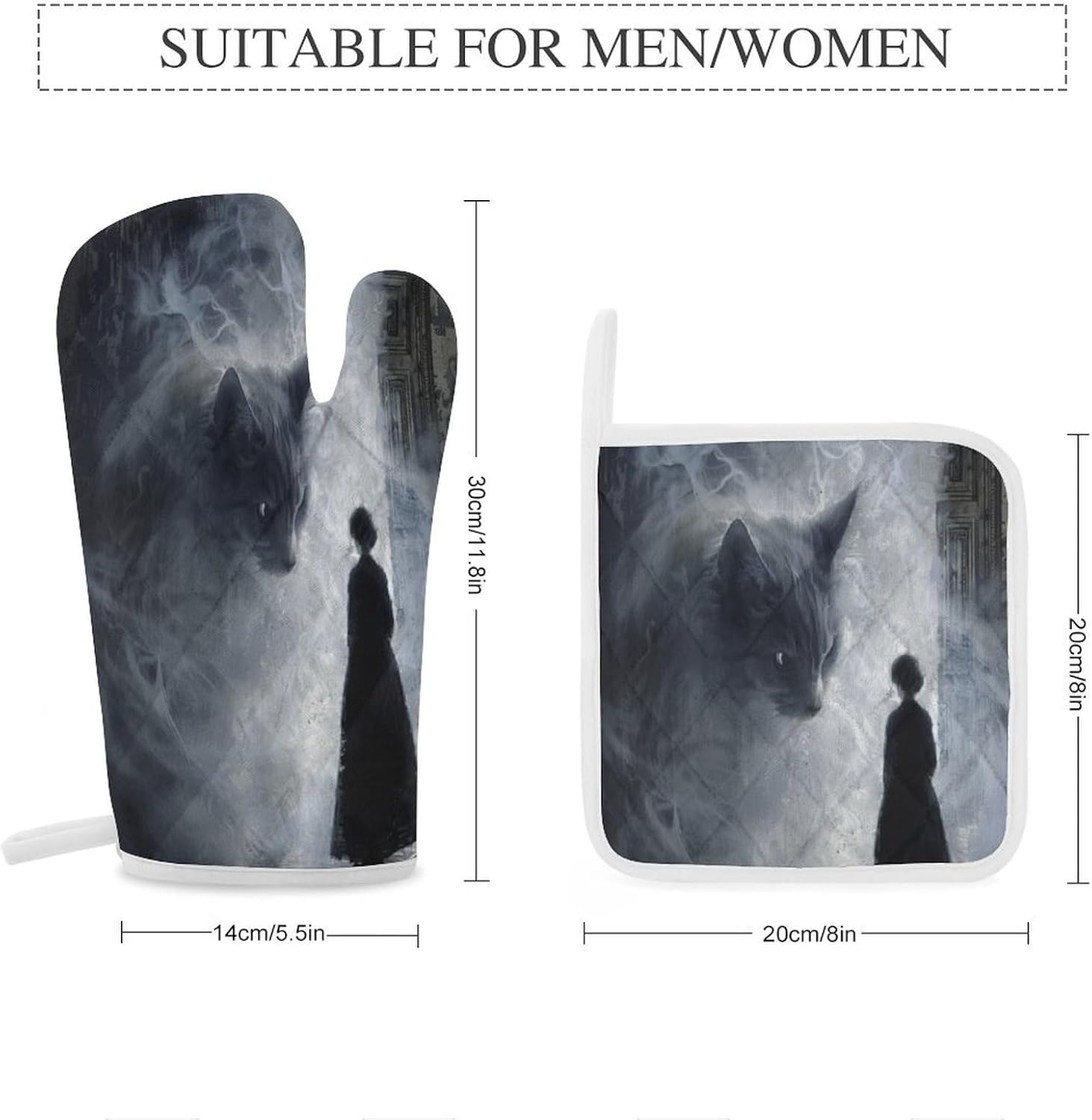 Oven Mitts and Pot Holders Set Halloween Cat 4pcs