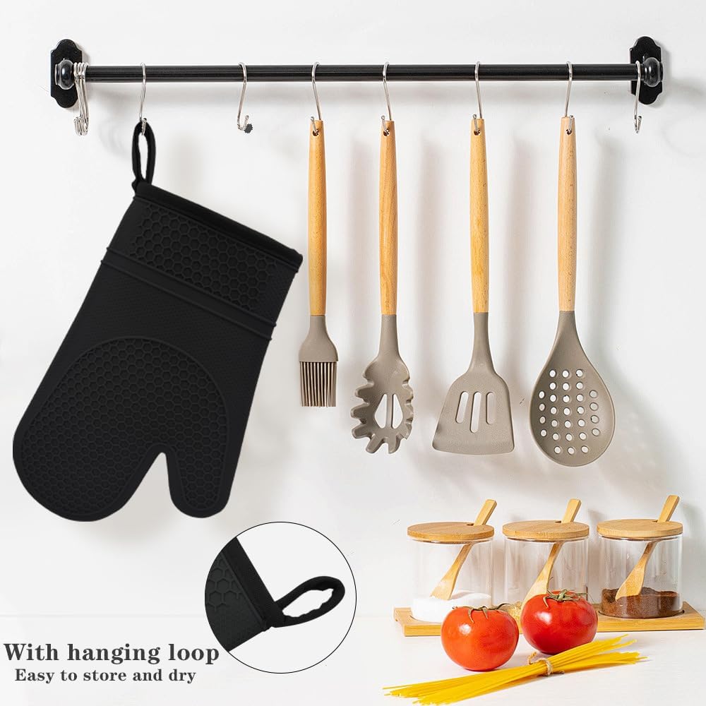 Monbalcon Oven Mitts Silicone Kitchen Gloves Heat Resistant Pair waterproof