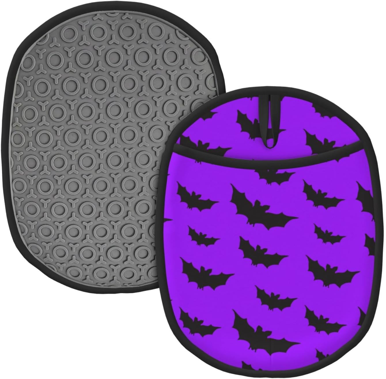 2PCS Cute Bats Halloween Oven Mitts with Pocket and Hanging Loop