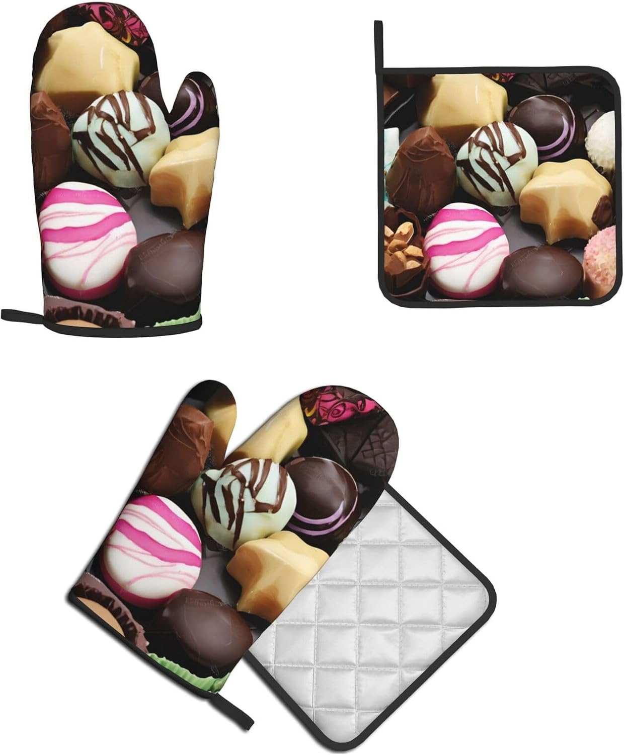 Quopvn Chocolate Printed Oven Mitts and Pot Holders Set