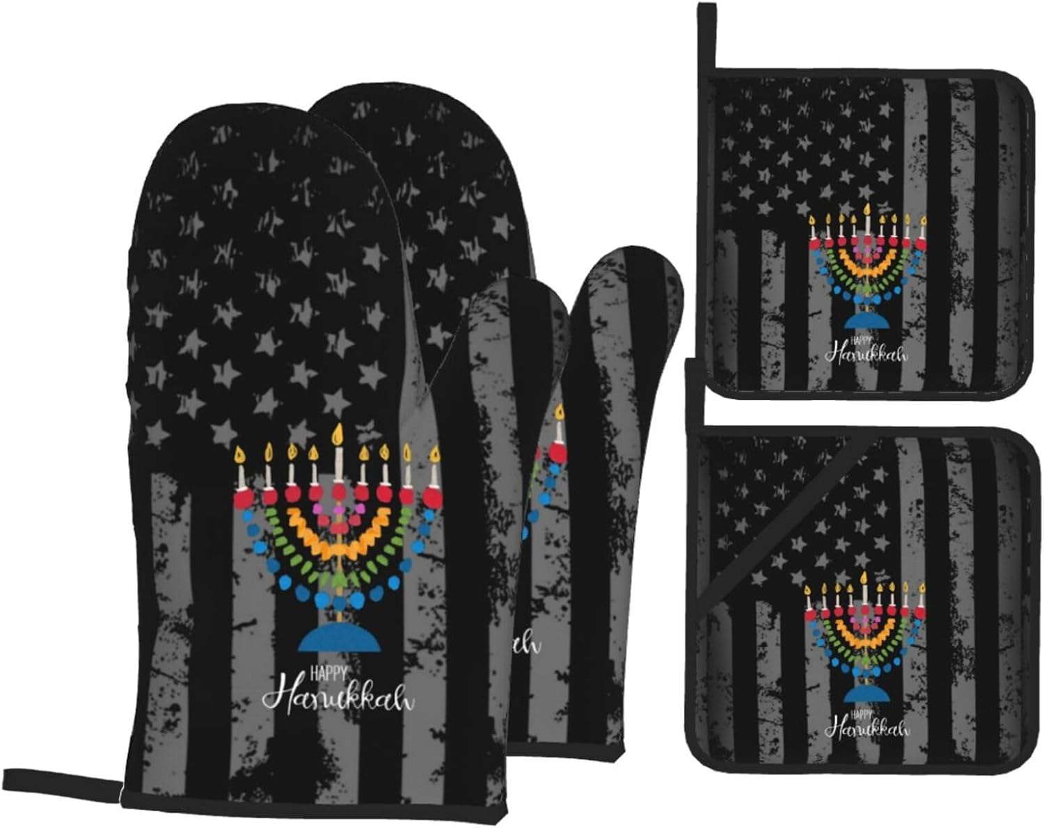Rqwaaed Happy Hanukkah 2023 Oven Mitts and Pot Holders Set 4PCS