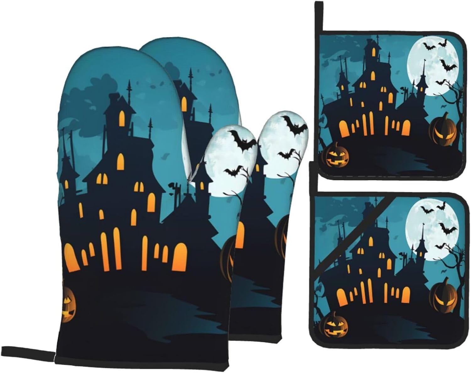 4-Piece Halloween Oven Mitts Potholders