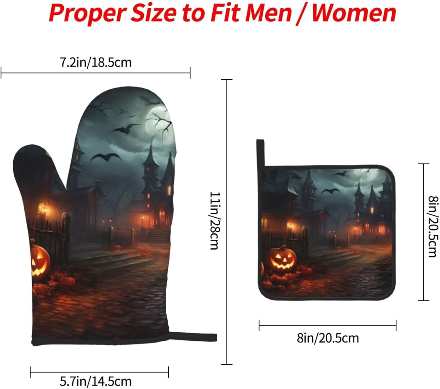 YYHHAOFA Halloween Horror Pattern Oven Mitt Pot Holder Set Durable Waterproof