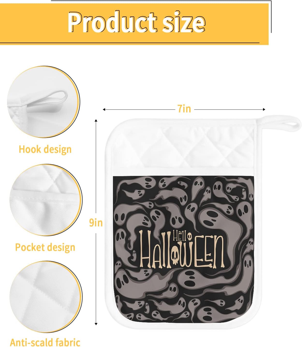 JasmineM Halloween Ghost Skeleton Potholders Set of 5