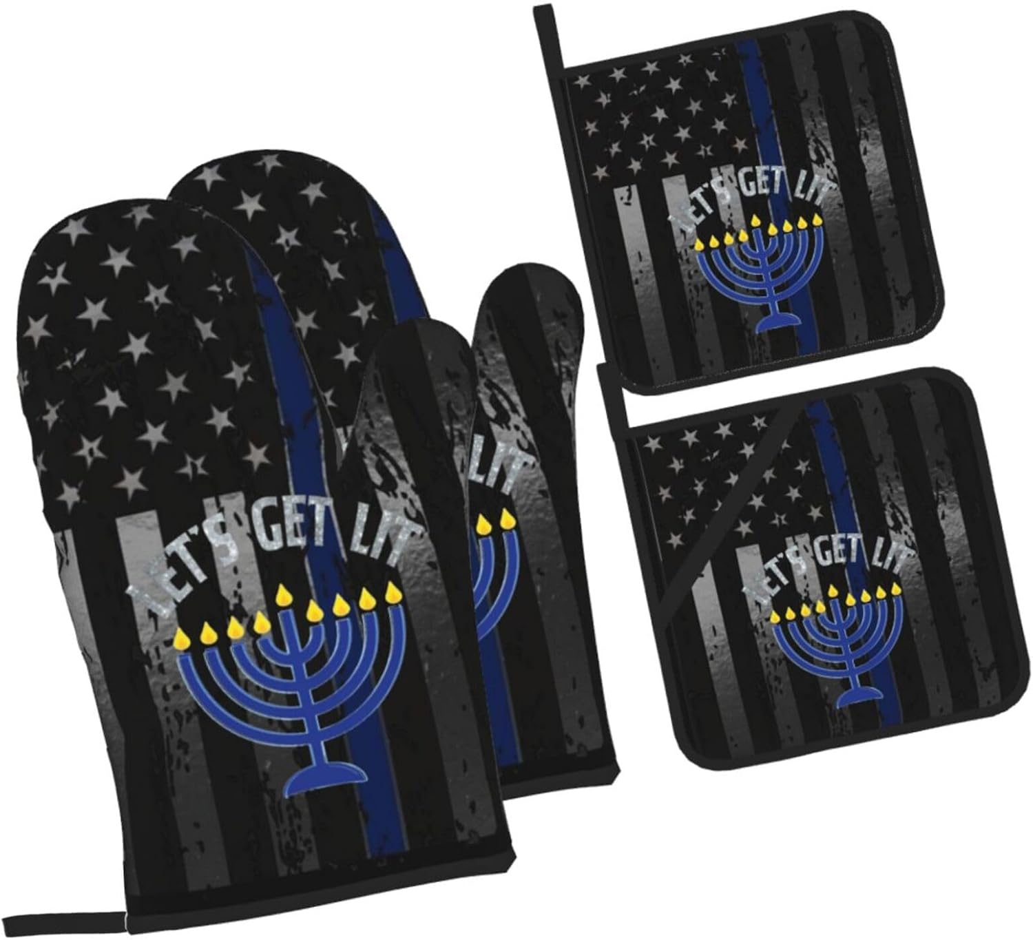 Joyful Premium Heat-Resistant Oven Mitts Pot Holders 4-Piece Set Baking Tools