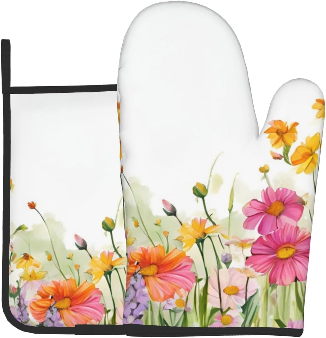Cooking Casting Covered Quopvn Iris Flower Butterfly Printed Oven Mitt Set