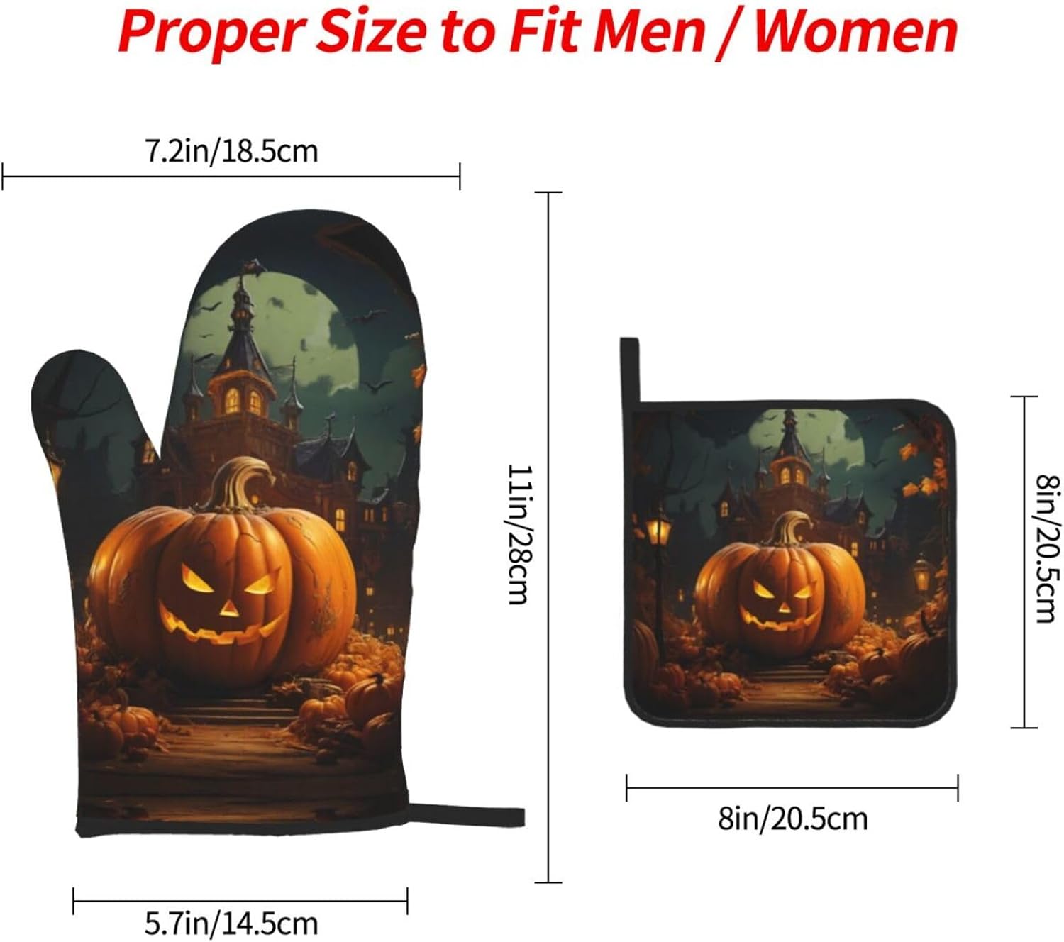 XTUAG pumpkin Halloween oven mitts and pot holders 3 piece set