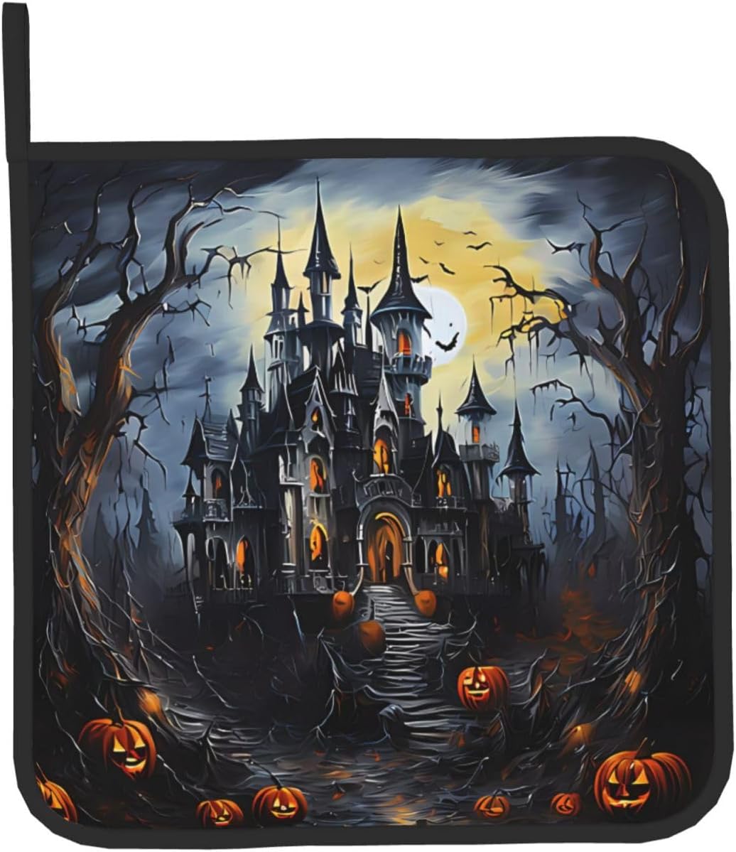 Devil Pumpkin Halloween Oven Mitts and Pot Holders Sets