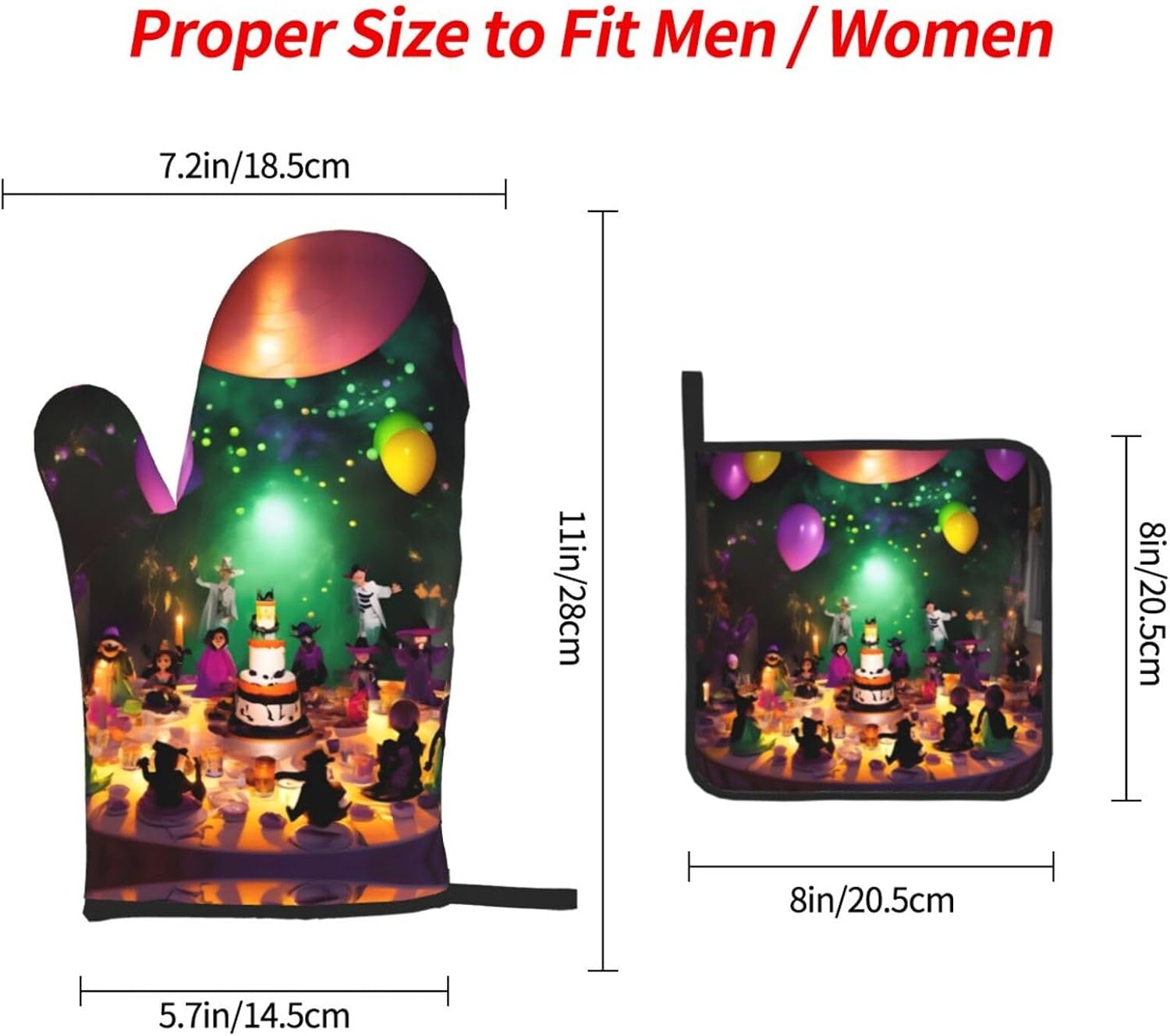 Halloween Party Oven Mitts and Pot Holders Set - Durable Heat Resistant Kitchen Gear