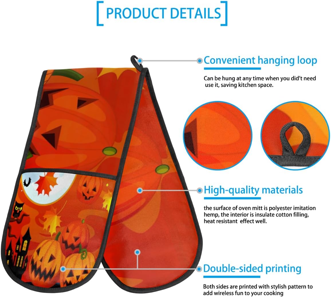 Halloween Double Oven Mitts PTFE-coated Heat Resistant with Hanging Loop Design