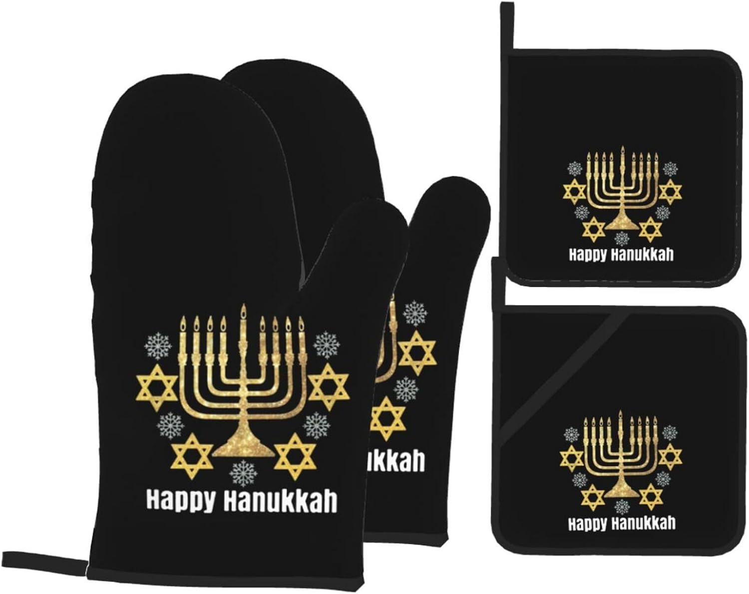 RqwaaedHappy Hanukkah Oven Mitts Set Heat-Resistant-Premium Oven Mitts