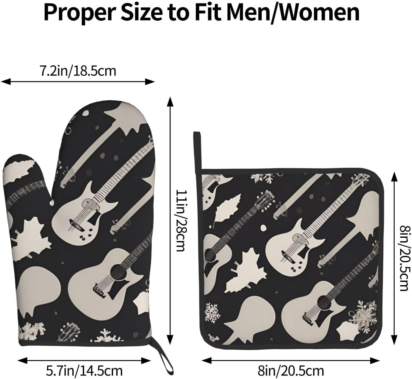 Guitar Pattern Oven Mitts Pot Holders 2-Piece Set