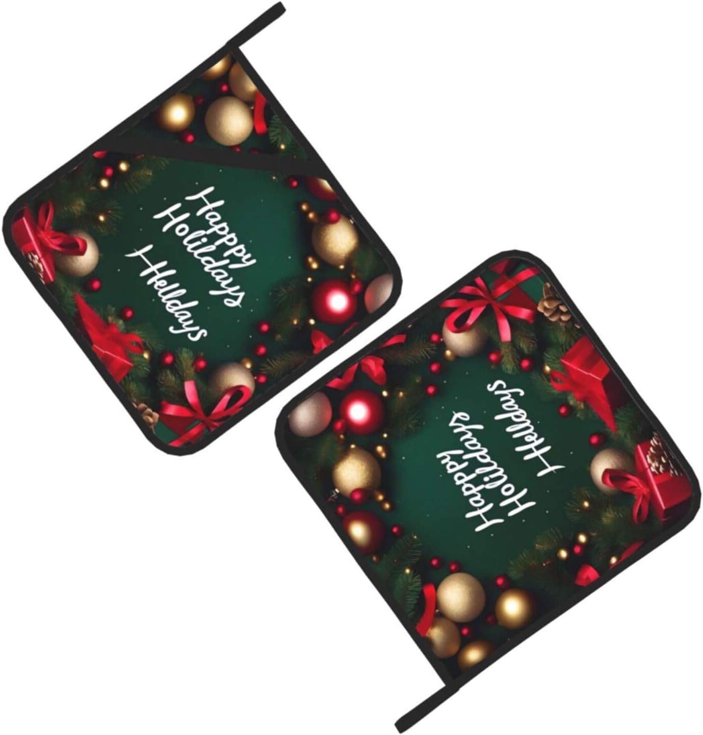 CHRYSM Happy Holidays Potholders 2-Pack Heat Resistant