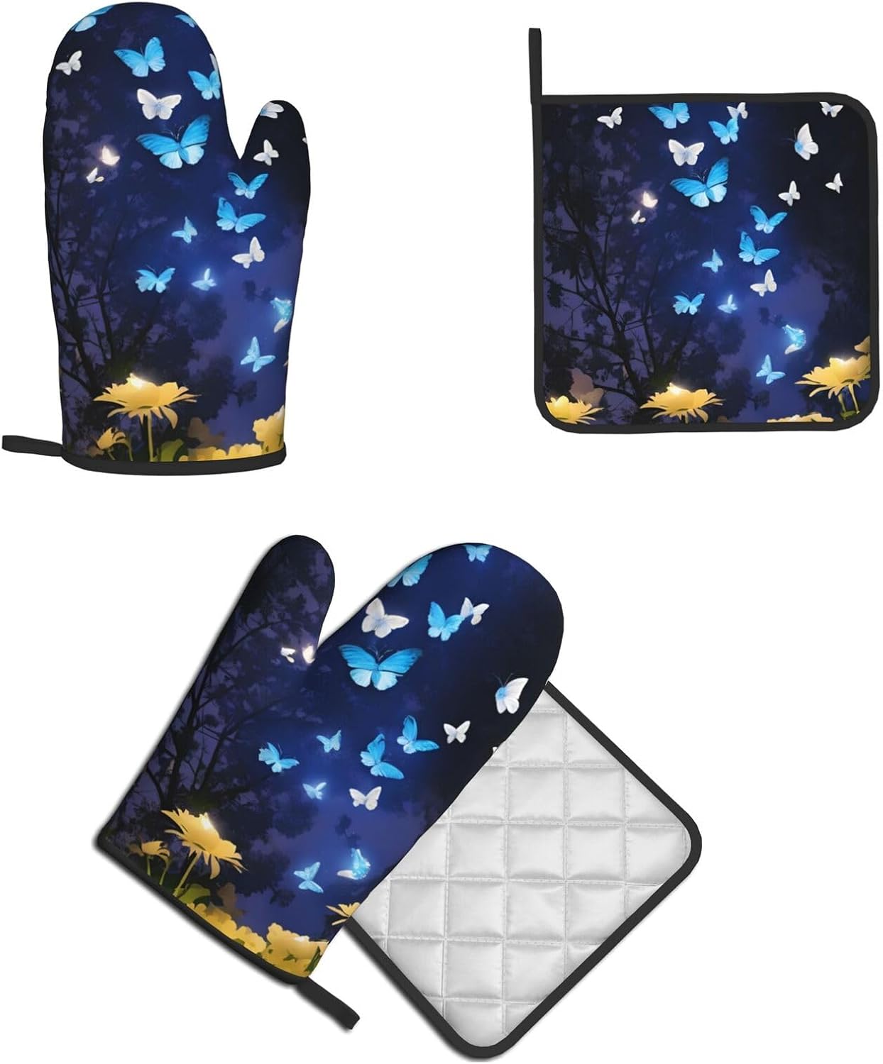 Quopvn Butterfly-Printed Oven Mitts and Pot Holders 2-Piece Set